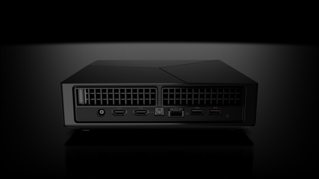 A rendering of the Alienware Alpha's rear port selection. The front sports two additional USB ports. 