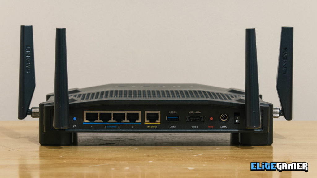 Rear view of the Linksys WRT32X connections