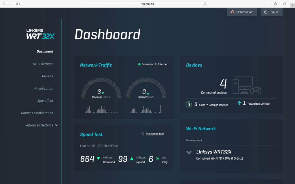 The Linksys WRT32X Dashboard