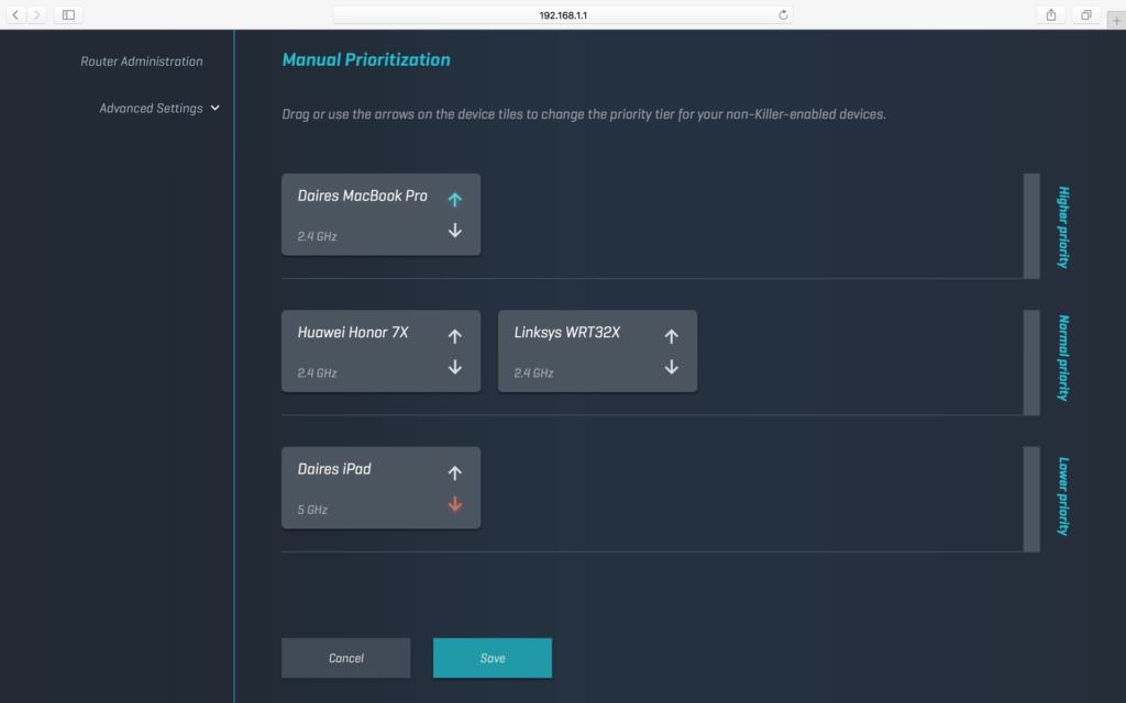 Linksys WRT32X Device Prioritisation